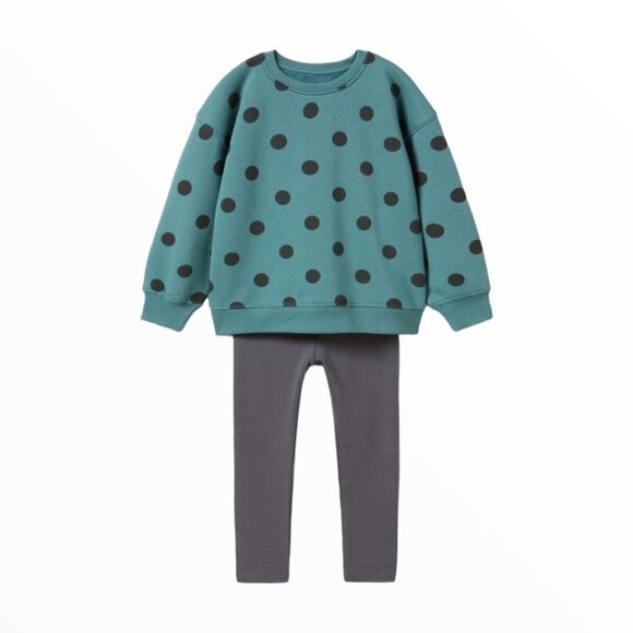 ZARA Kids | Green | SWEATSHIRT AND LEGGINGS POLKA DOT SET - Picture 2 of 6